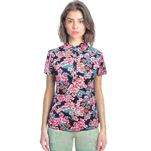 Lilly Pulitzer Pink Blue Floral Short Sleeve Polo Shirt S